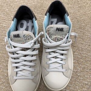 P448 Cream and Light Blue Sneakers